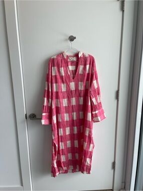 Mille Pink Checked V-Neck Womens Dress